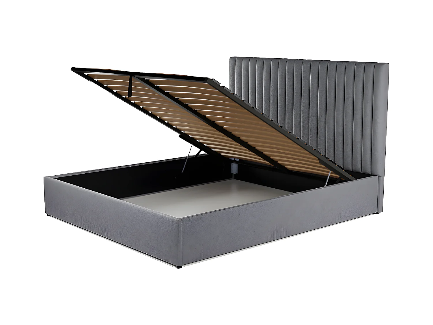 Bed met opbergruimte met hoofdbord met verticale stiksels - 180 x 200 cm - Stof - Grijs - SARAH