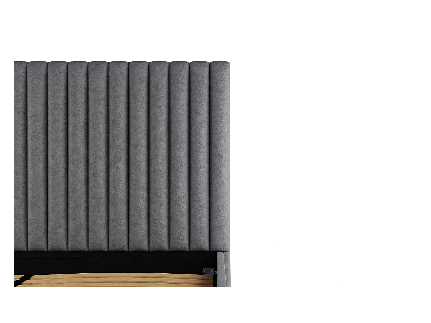 Bed met opbergruimte met hoofdbord met verticale stiksels - 180 x 200 cm - Stof - Grijs - SARAH