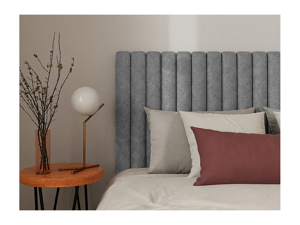 Bed met opbergruimte met hoofdbord met verticale stiksels - 180 x 200 cm - Stof - Grijs - SARAH