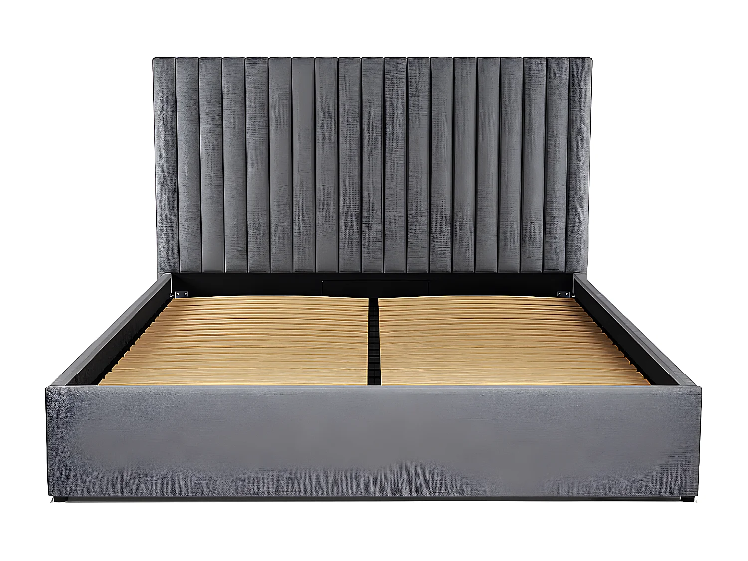 Bett mit Bett mit Bettkasten - - 180 x 200 cm mit Kopfteil - Stoff - Grau - SARAH