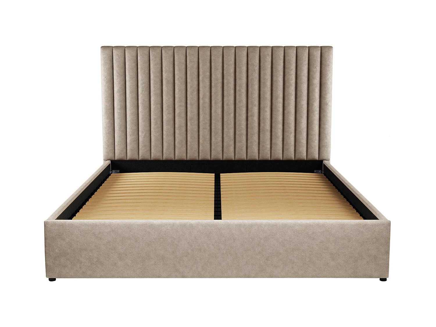Letto con contenitore e testata con cuciture verticali 180 x 200 cm Tessuto Beige SARAH