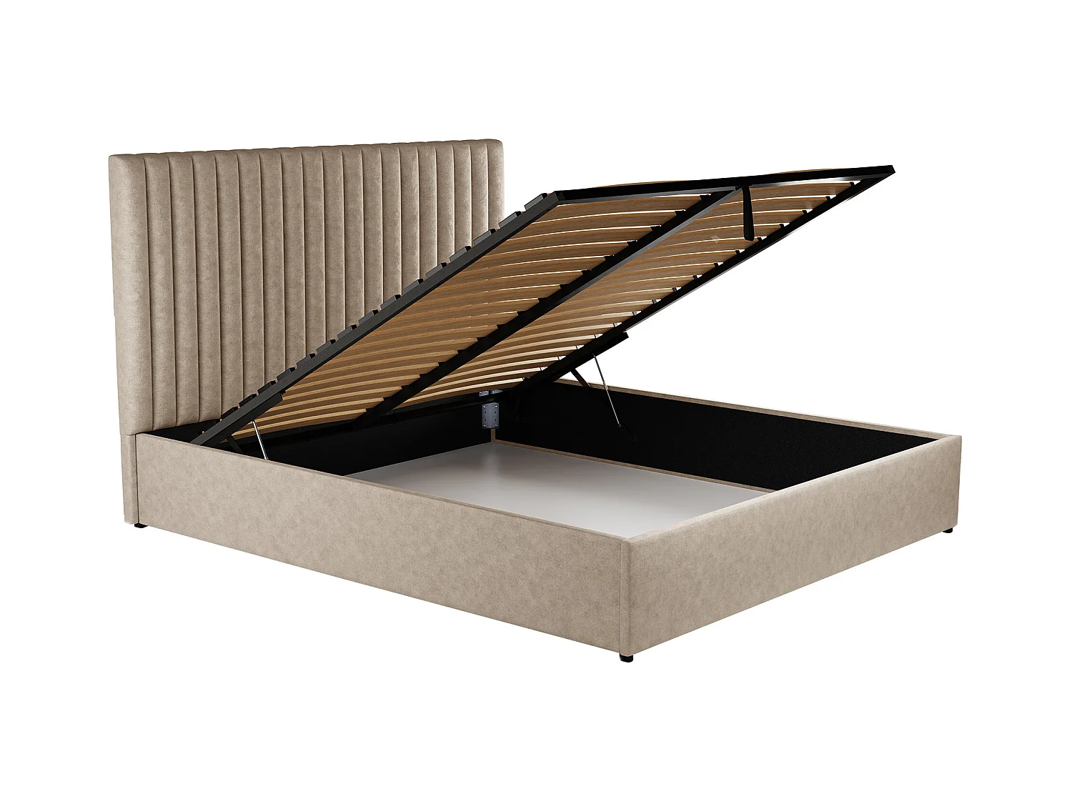 Letto con contenitore e testata con cuciture verticali 180 x 200 cm Tessuto Beige SARAH