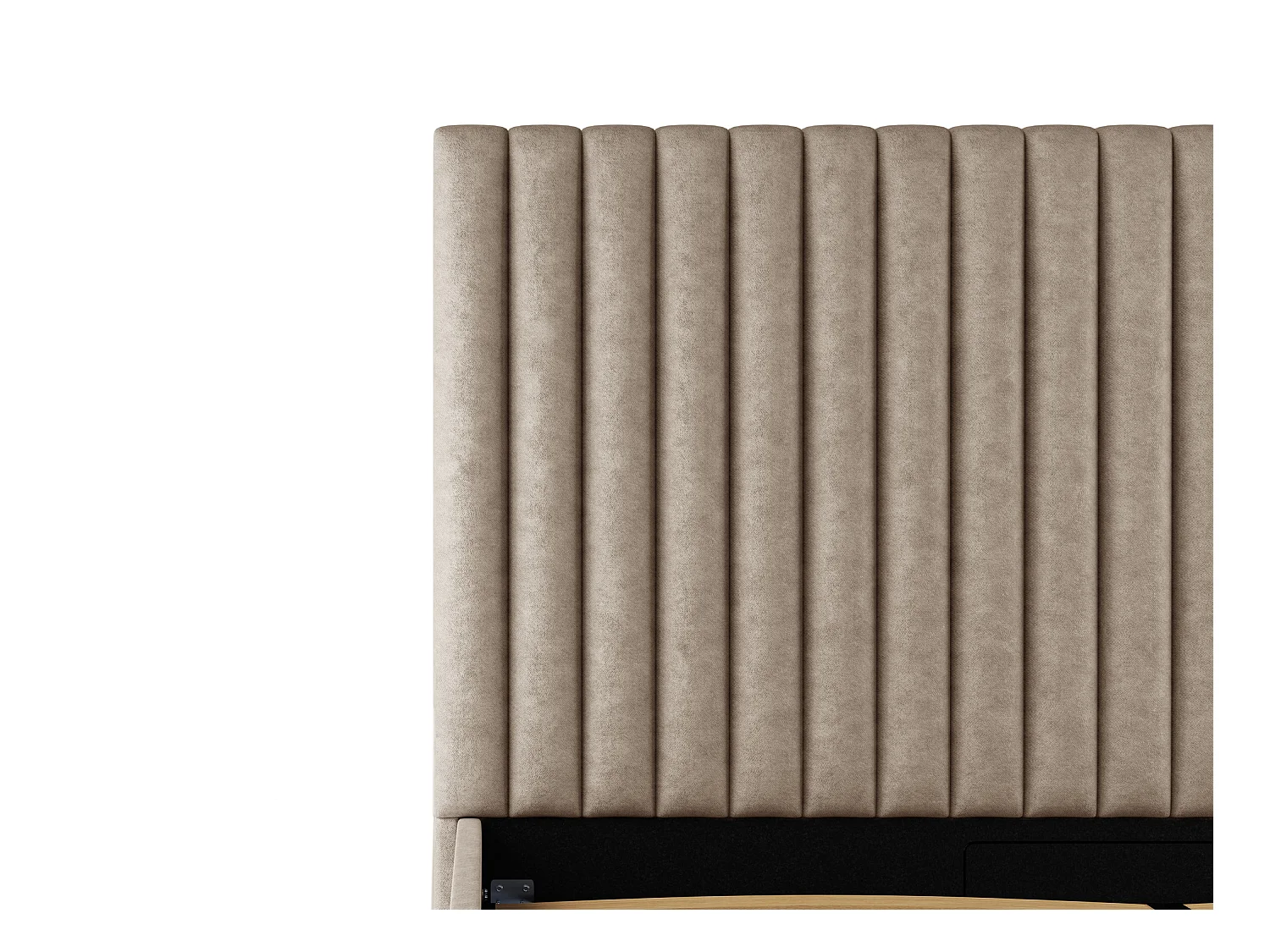 Letto con contenitore e testata con cuciture verticali 180 x 200 cm Tessuto Beige SARAH