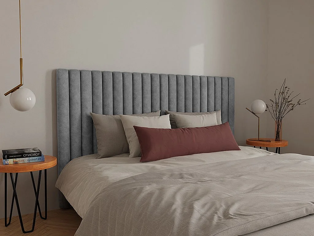 Tête de lit coutures verticales - 200 cm - Tissu - Gris - SARAH