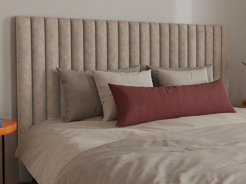 Bettkopfteil mit vertikalen Ziernähten - Stoff - 200 cm - Beige - SARAH