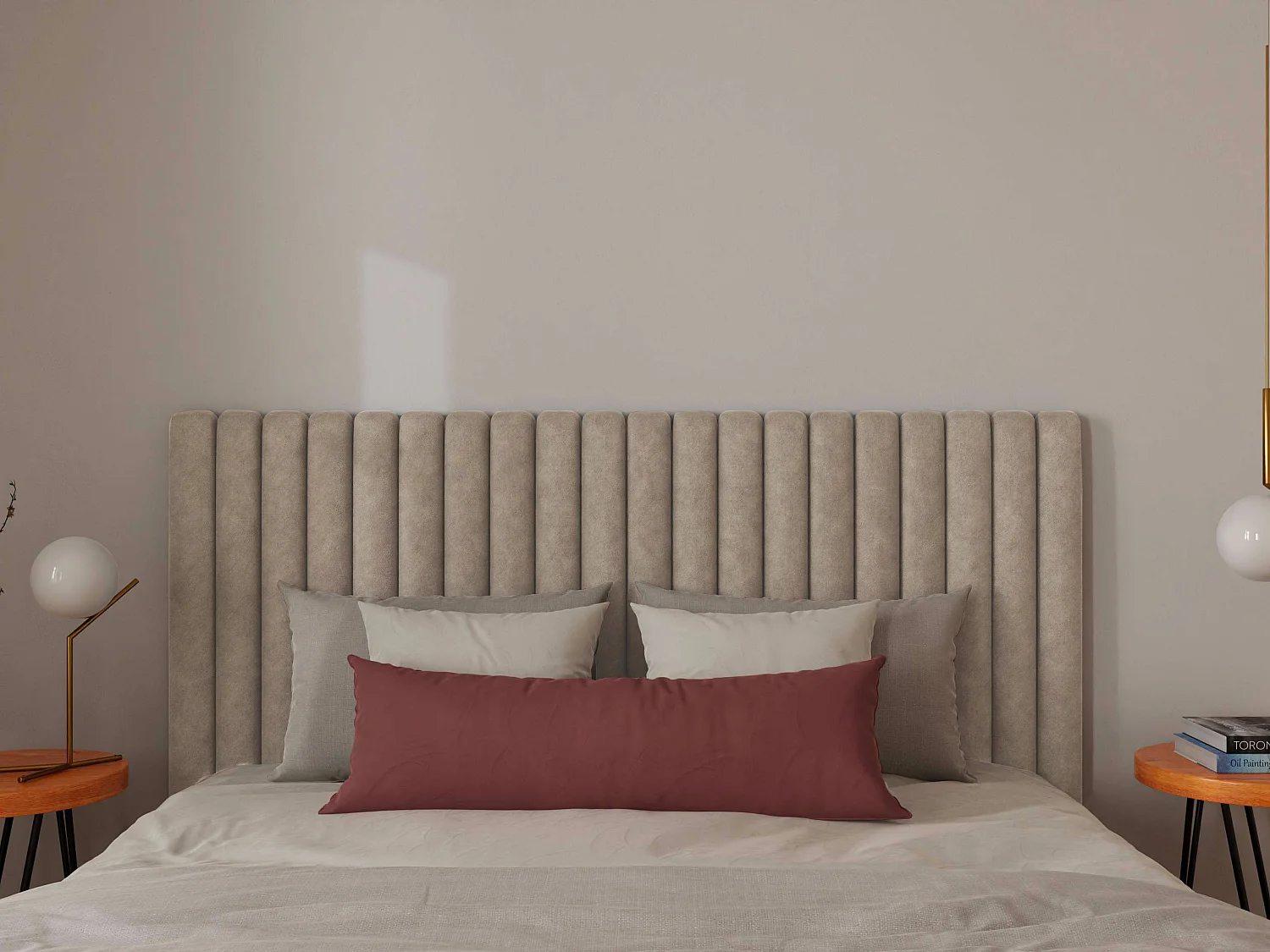 Tête de lit coutures verticales - 200 cm - Tissu - Taupe - SARAH