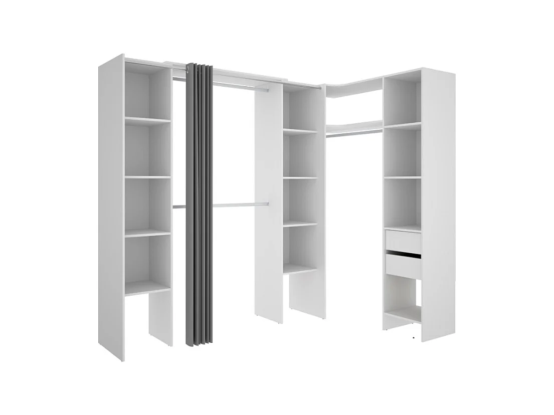 Armario ropero de esquina extensible DORIAN - Ancho 164/234 cm - Blanco y gris