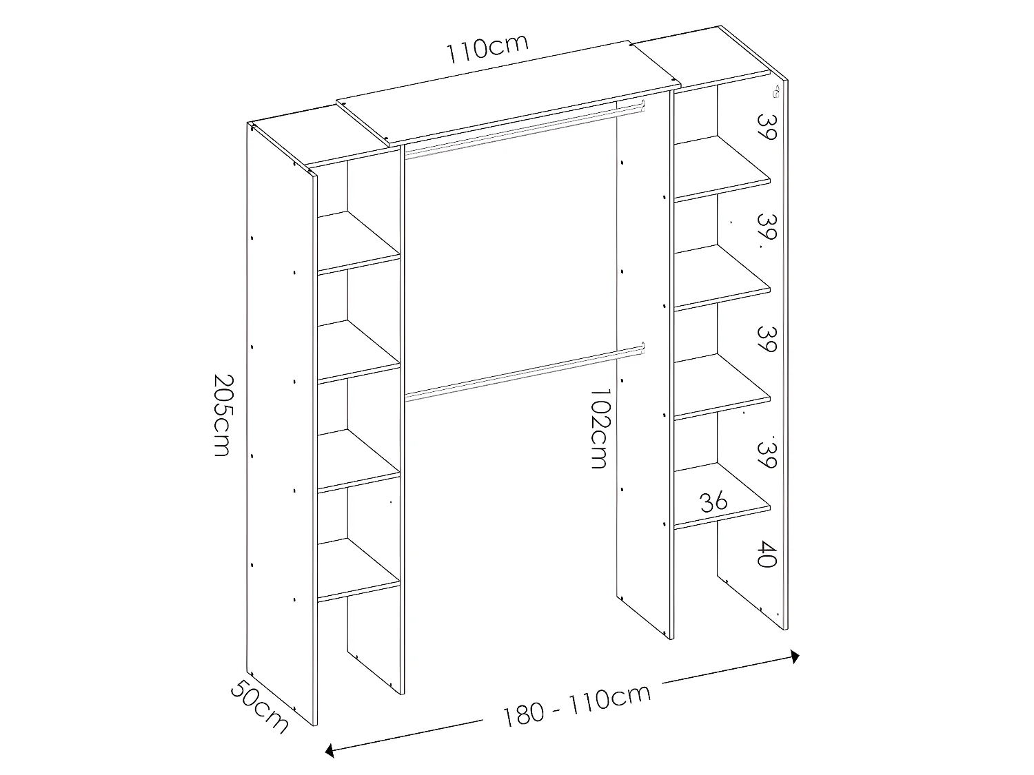 Armadio guardaroba angolare allungabile L164/234 cm Rovere e Antracite - DORIAN