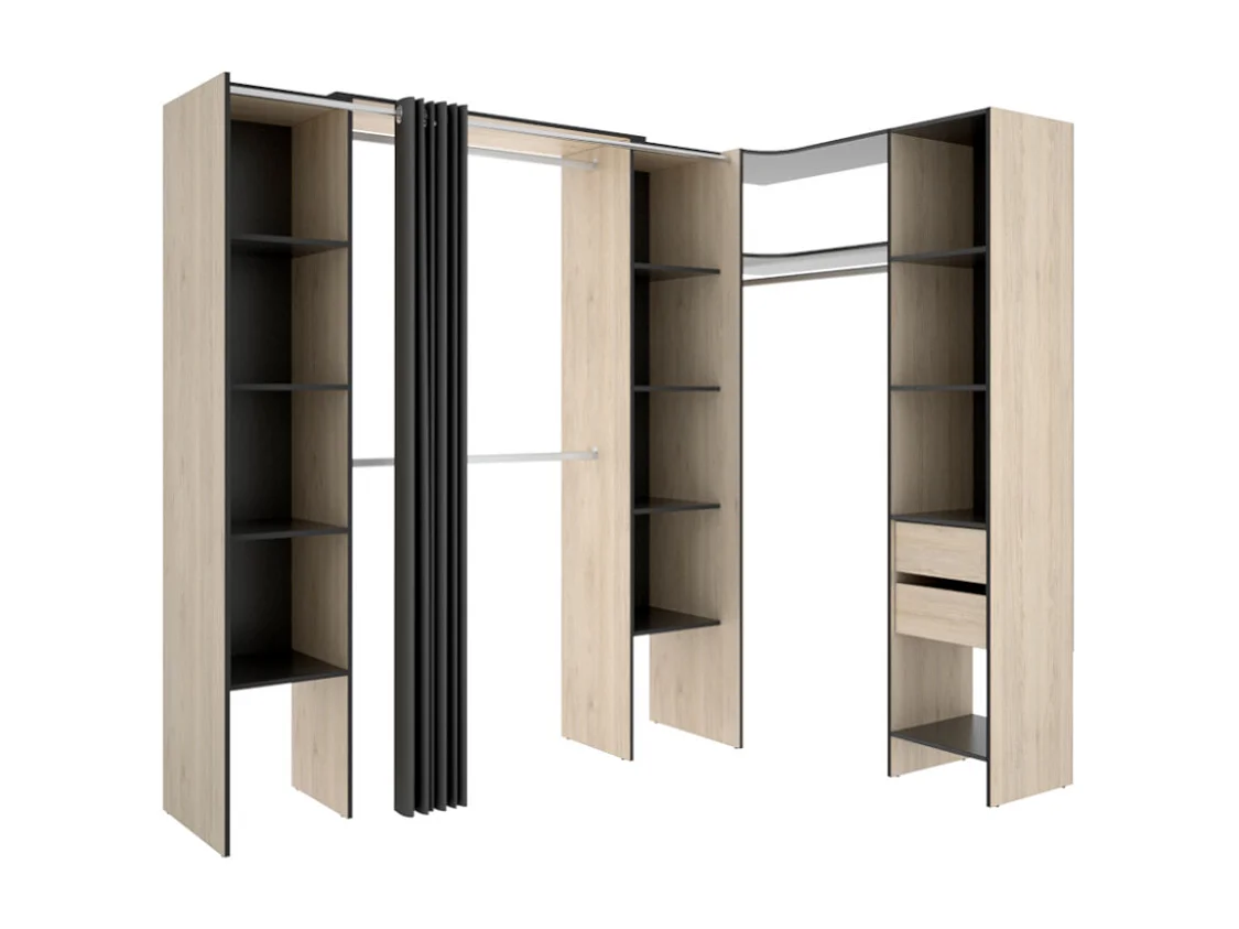 Armadio guardaroba angolare allungabile L164/234 cm Rovere e Antracite - DORIAN