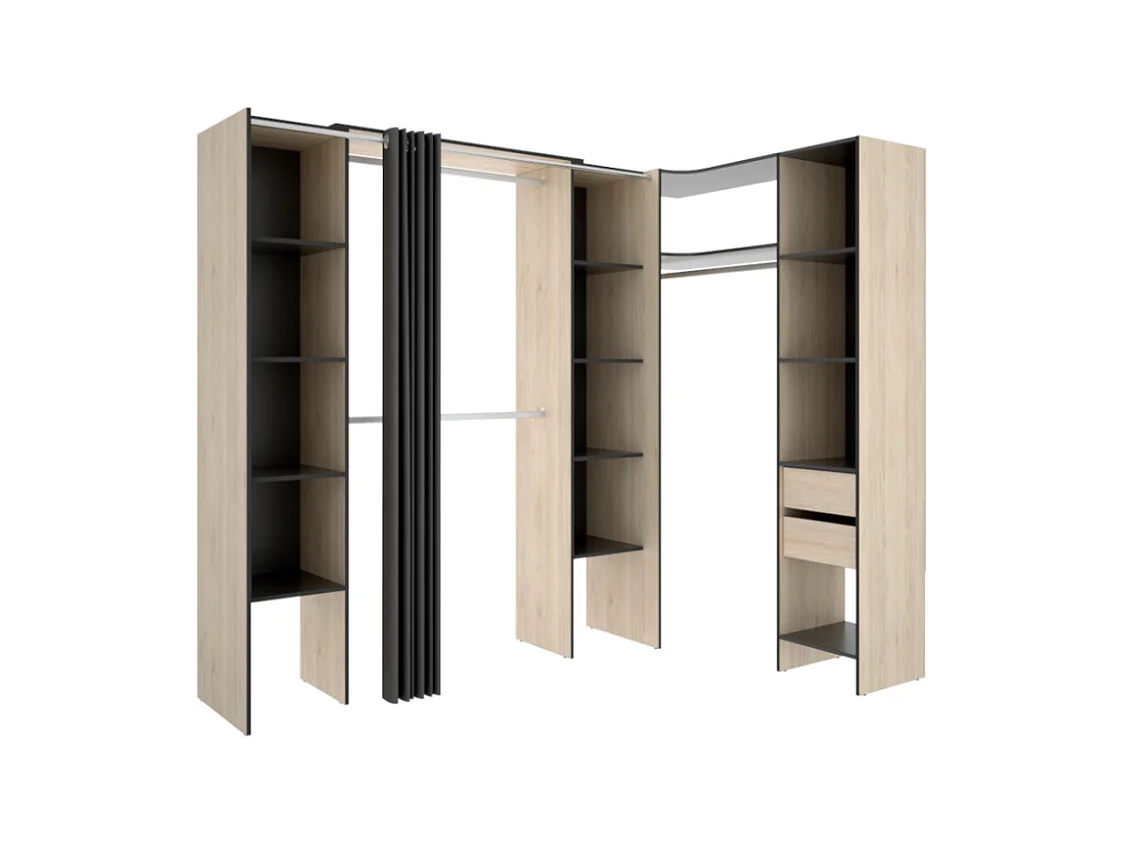Armario ropero de esquina extensible DORIAN - Ancho 164/234 cm - roble y antracita