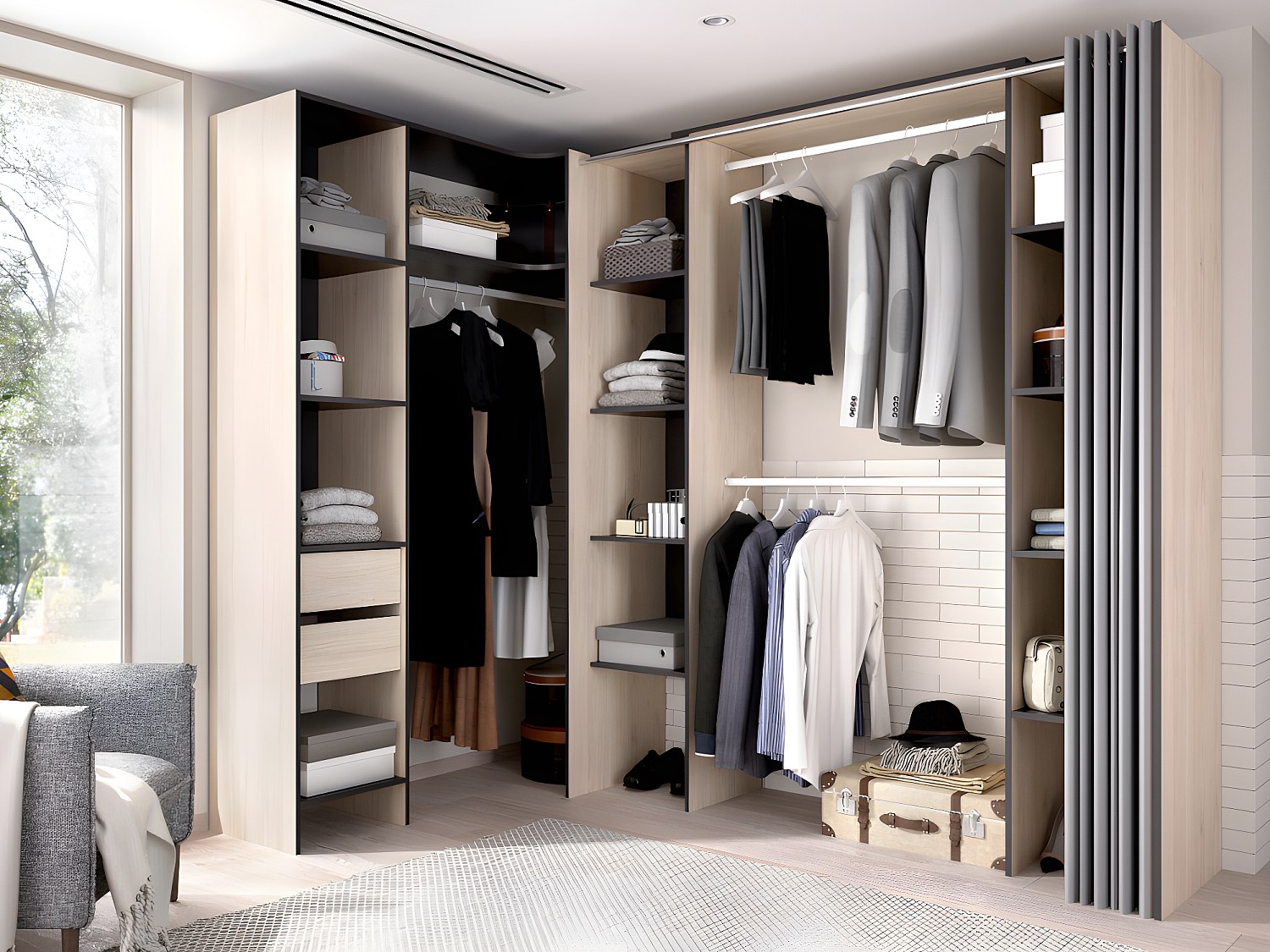 Vente-unique Kleiderschrank Kleiderschranksystem - B. 164/234 Cm - Eichefarben & Anthrazit - Dorian
