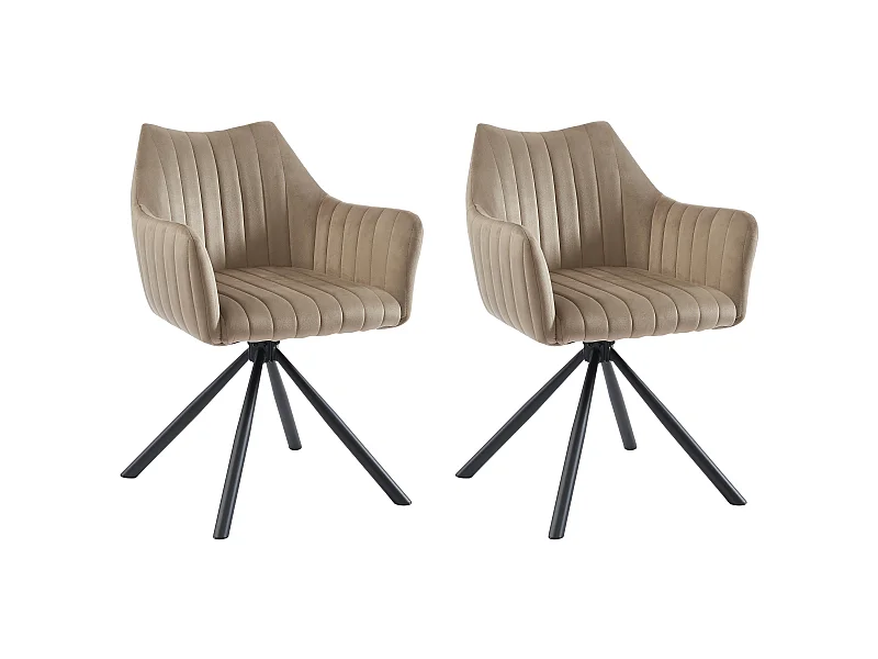 Zestaw 2 krzeseł z podłokietnikami z weluru i metalu – kolor beżowy – IZIALI marki Pascal MORABITO