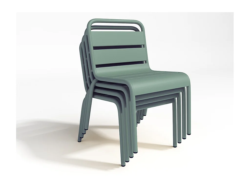 Tuineetset voor kinderen POPAYAN - Tuintafel met 4 opstapelbare stoelen - Metaal - Amandelgroen