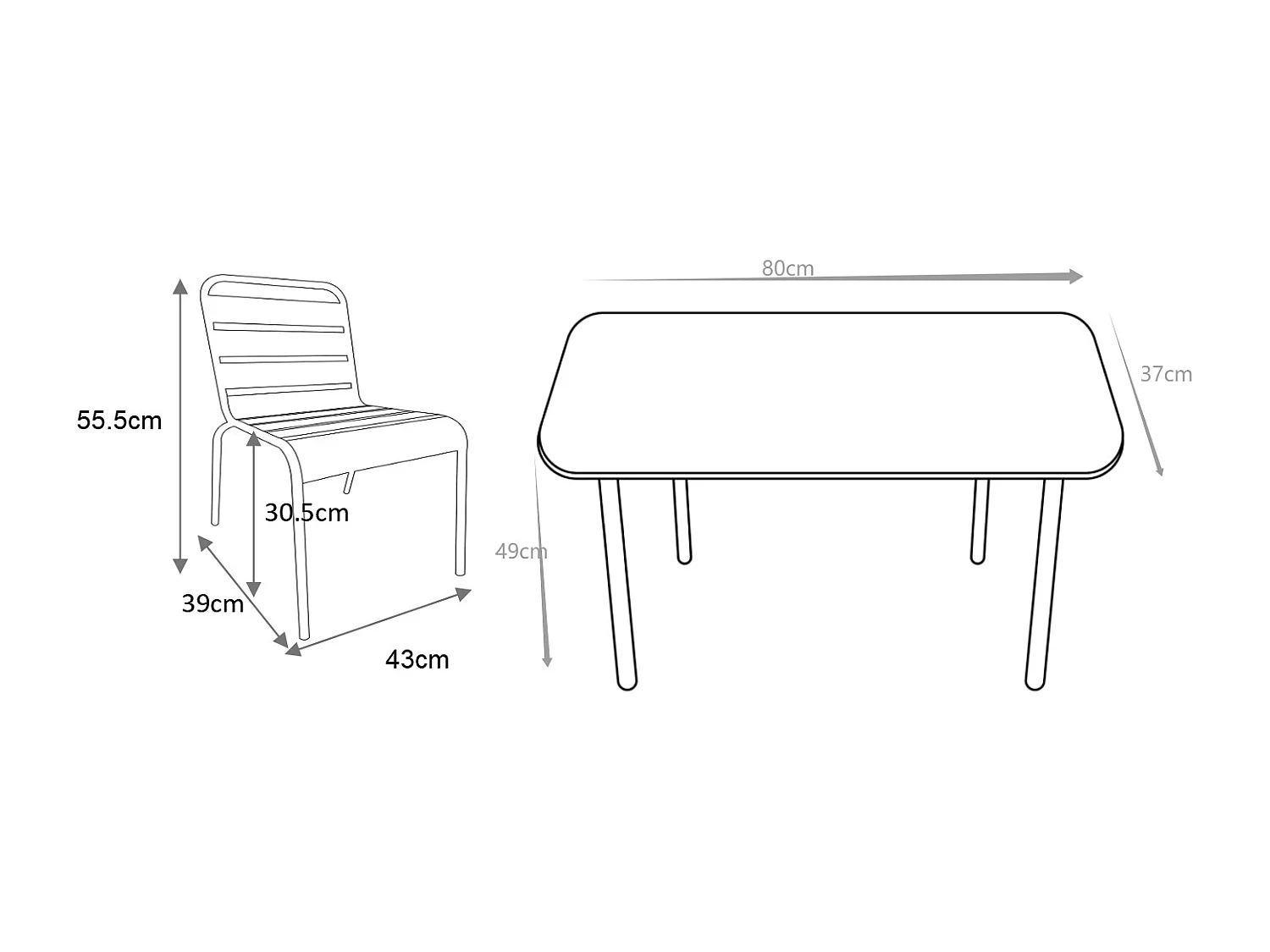 Conjunto de jantar de jardim para criança em metal, uma mesa e 4 cadeiras empilháveis, verde-amêndoa - POPAYAN