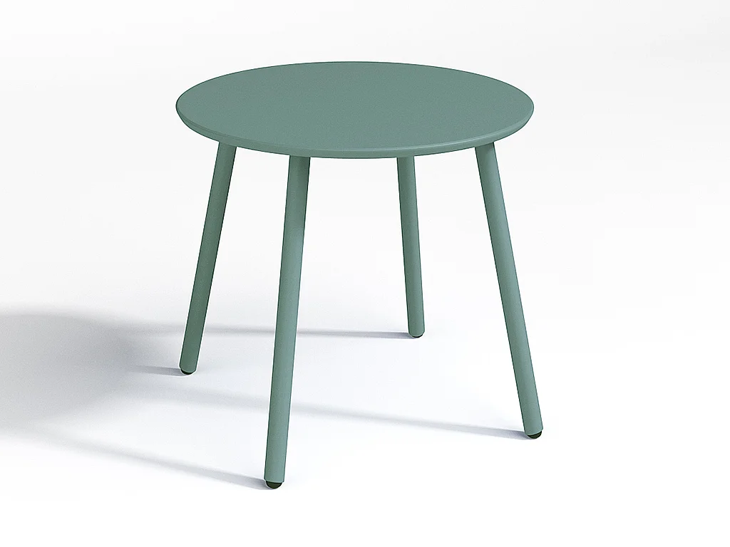 Salon de jardin en métal - 2 fauteuils bas empilables et une table d'appoint ronde - Vert amande - MIRMANDE de MYLIA