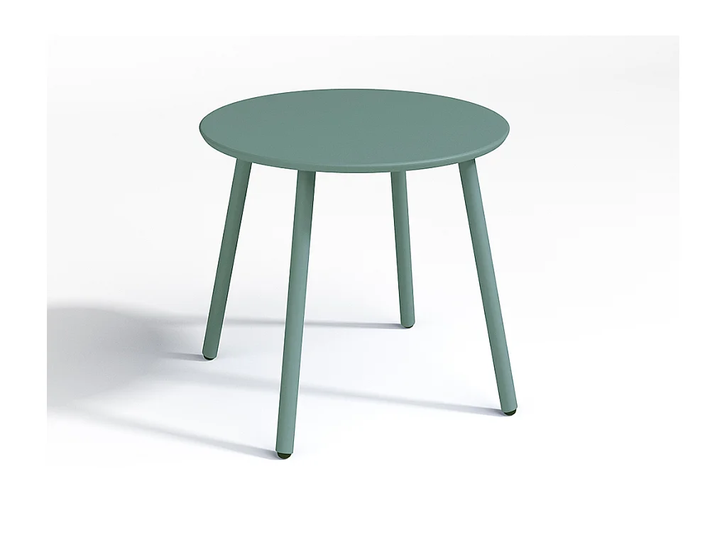 Salon de jardin en métal - 2 fauteuils bas empilables et une table d'appoint ronde - Vert amande - MIRMANDE de MYLIA