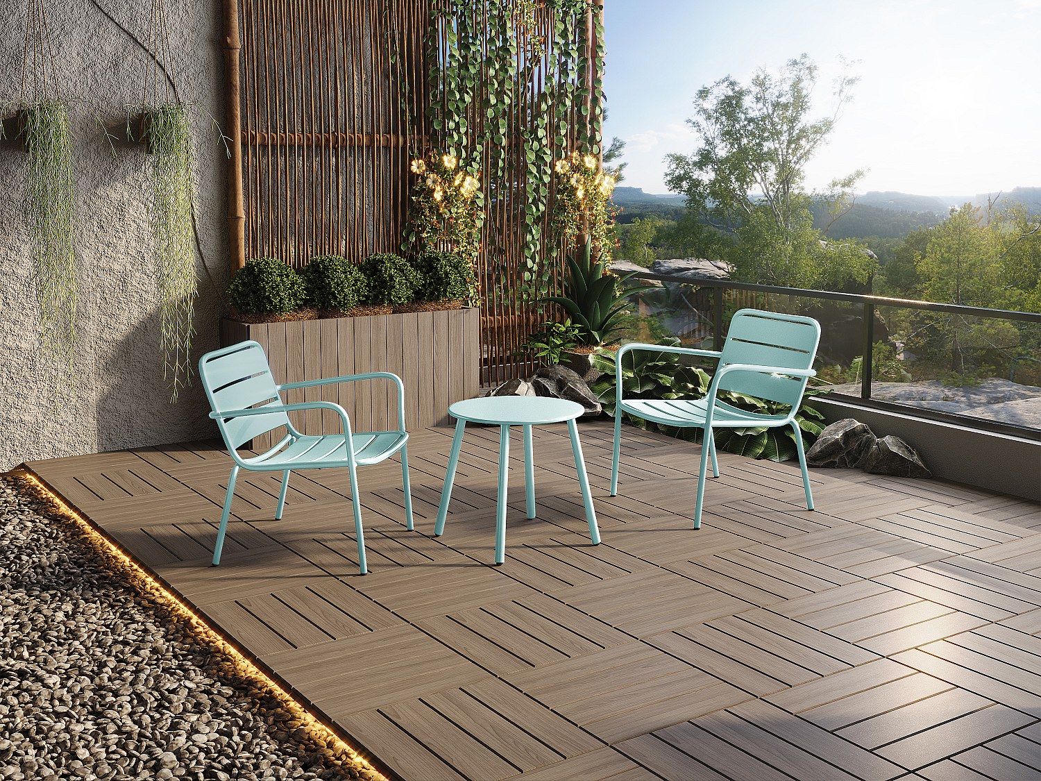 Vente-unique Garten-Sitzgruppe, Beistelltisch + 2 Stapelbare Sessel - Metall - Hellgrün - Mirmande Von Mylia
