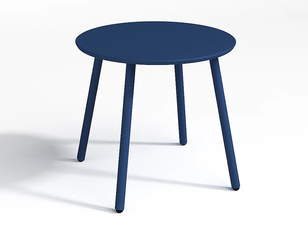 Salon de jardin en métal - 2 fauteuils bas empilables et une table d'appoint ronde - Bleu nuit - MIRMANDE de MYLIA