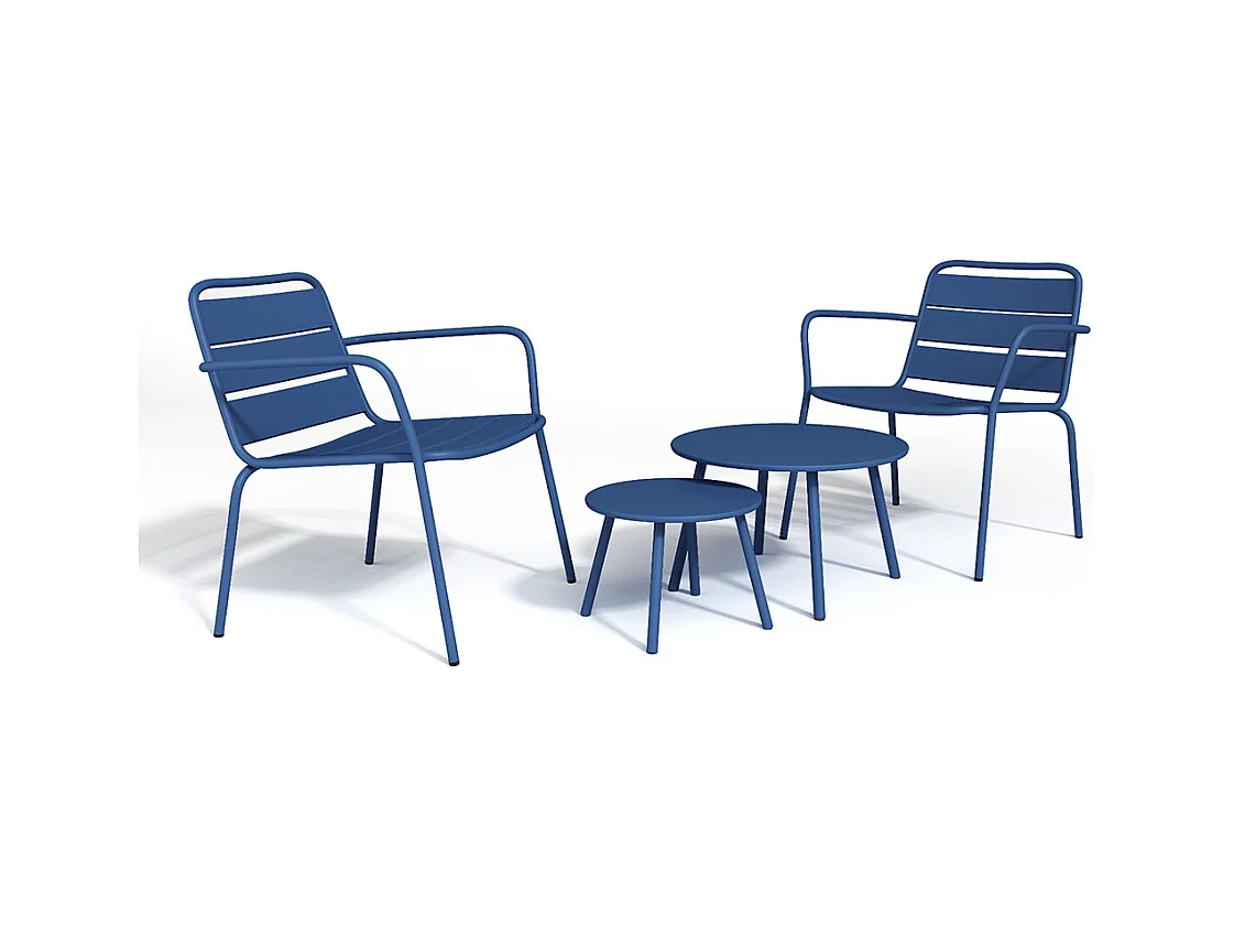 Loungeset MIRMANDE: 2 lage opstapelbare fauteuils met 2 bijzettafeltjes - Metaal - Nachtblauw