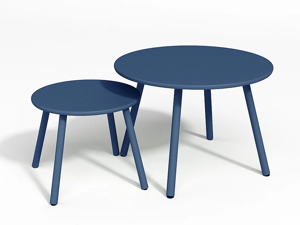 Salon de jardin en métal - 2 fauteuils bas empilables et tables gigognes - Bleu nuit - MIRMANDE de MYLIA