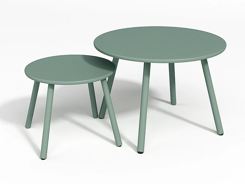 Garten-Sitzgruppe: 2 Beistelltische + 2 stapelbare Sessel - Metall - Hellgrün - MIRMANDE von MYLIA