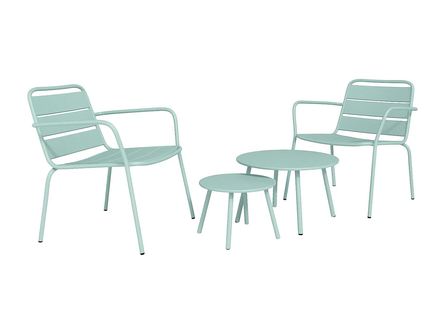 Loungeset MIRMANDE: 2 lage opstapelbare fauteuils met 2 bijzettafeltjes - Metaal - Amandelgroen