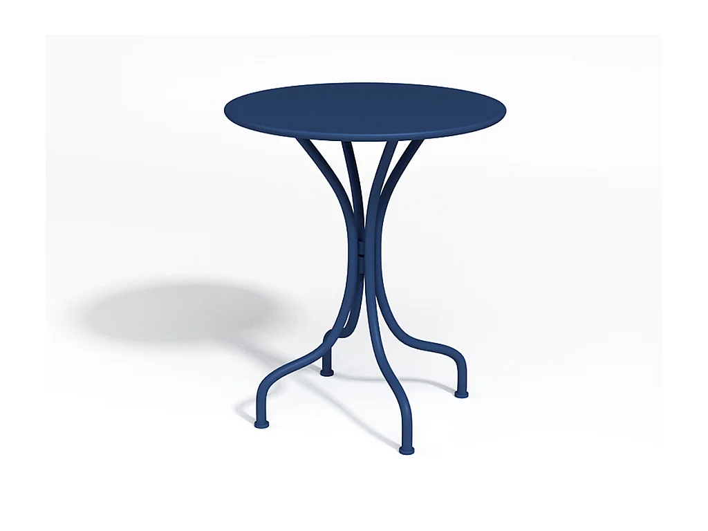 Conjunto de jantar de jardim em metal, uma mesa D. 60 cm e 2 cadeiras empilháveis azul-escuro - MIRMANDE