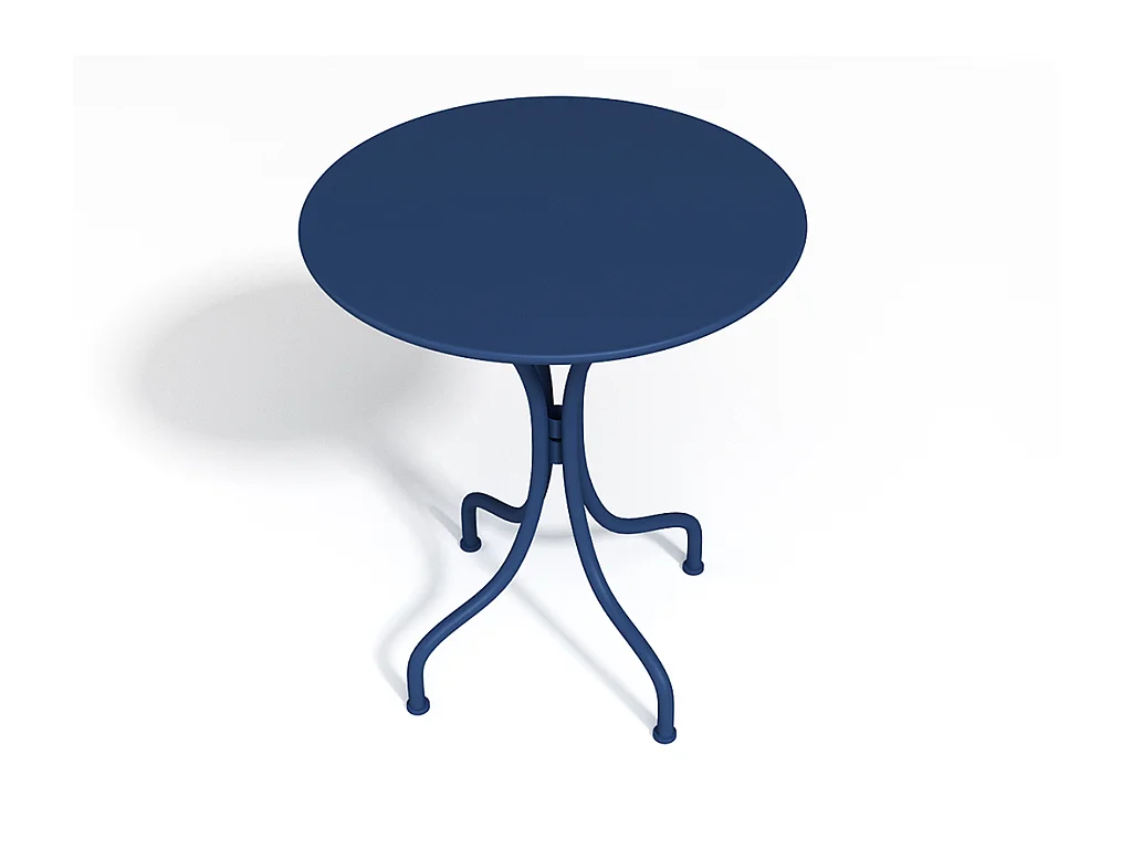 Conjunto de jantar de jardim em metal, uma mesa D. 60 cm e 2 cadeiras empilháveis azul-escuro - MIRMANDE