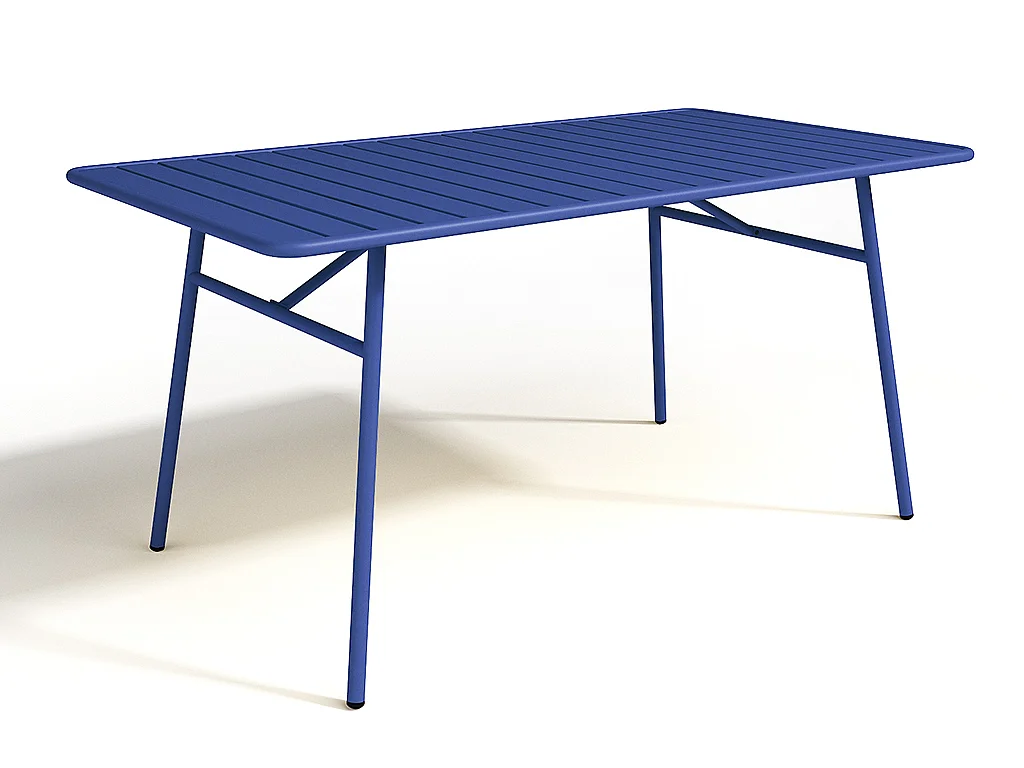 Salle à manger de jardin en métal - une table L.160 cm et 4 chaises empilables - Bleu nuit - MIRMANDE de MYLIA
