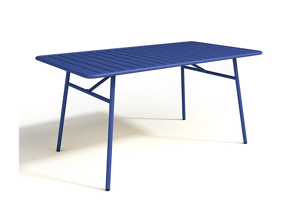 Salle à manger de jardin en métal - une table L.160 cm et 4 chaises empilables - Bleu nuit - MIRMANDE de MYLIA