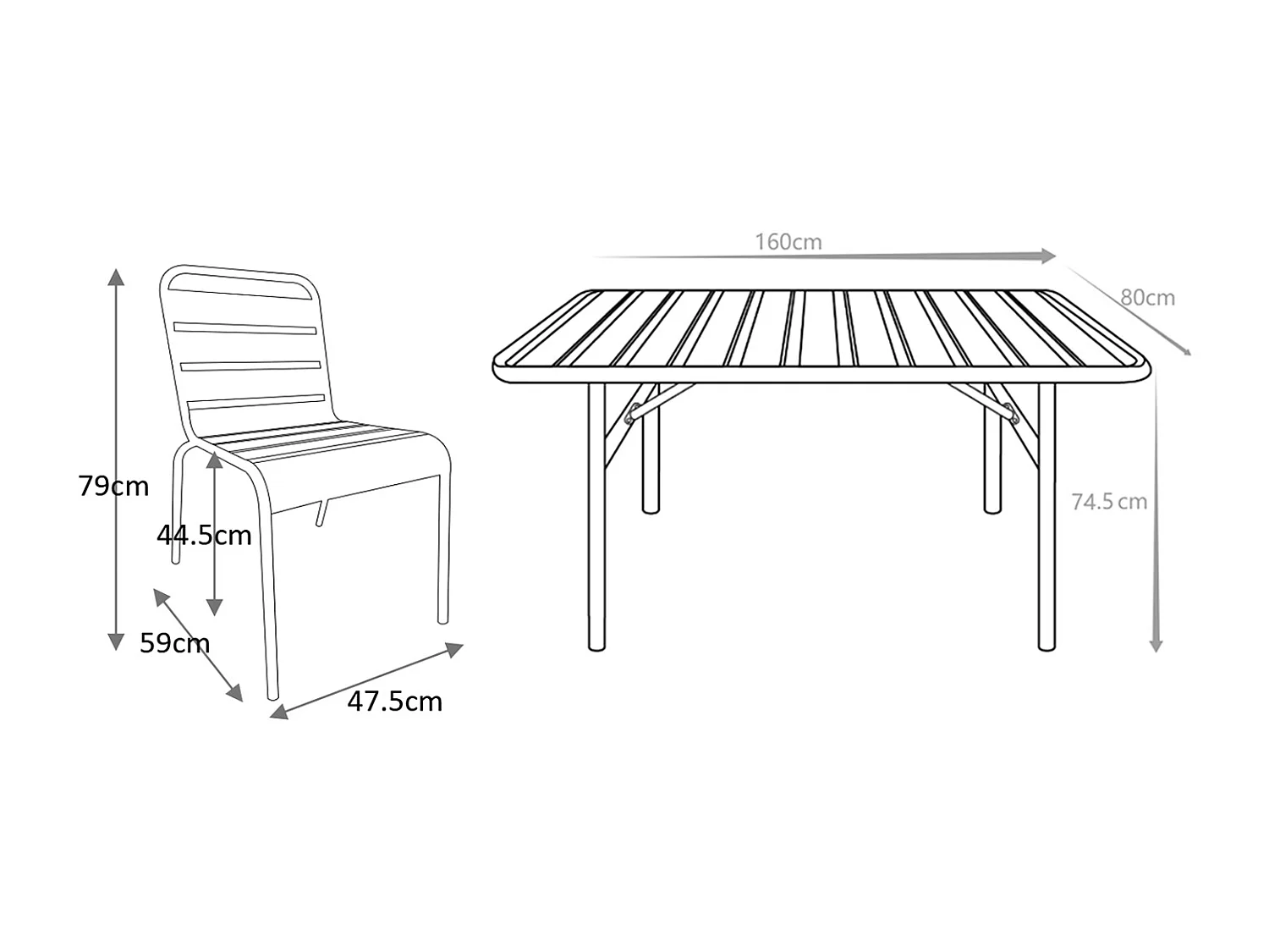 Conjunto de jardim de jardim em metal, uma mesa C. 160 cm e 4 cadeiras empilháveis azul-escuro - MIRMANDE