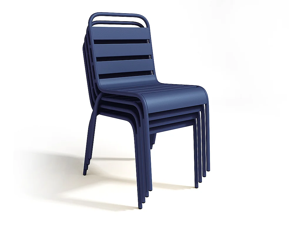 Garten-Essgruppe: Tisch D. 160 cm + 2 Sessel + 4 Stühle - Metall - Dunkelblau - MIRMANDE von MYLIA