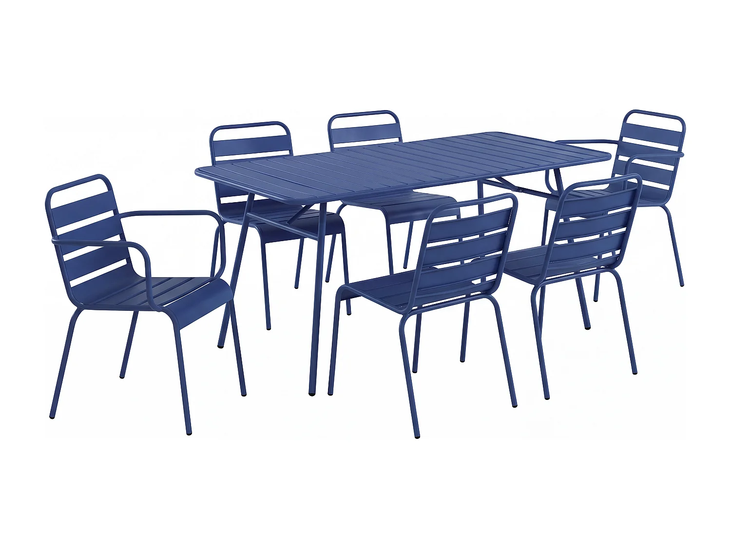 Metal garden dining set - one table L.160 cm with 2 stackable armchairs and 4 stackable chairs - Midnight Blue - MIRMANDE by MYLIA