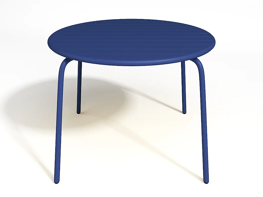 Tuineetset MIRMANDE: tafel D110 cm met 4 opstapelbare stoelen - Metaal - Nachtblauw