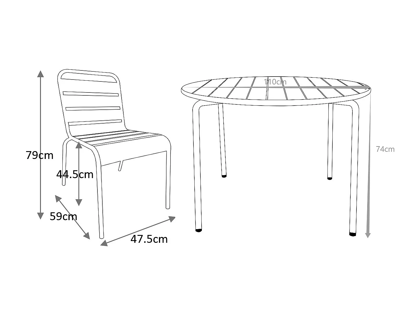 Tuineetset MIRMANDE: tafel D110 cm met 4 opstapelbare stoelen - Metaal - Nachtblauw