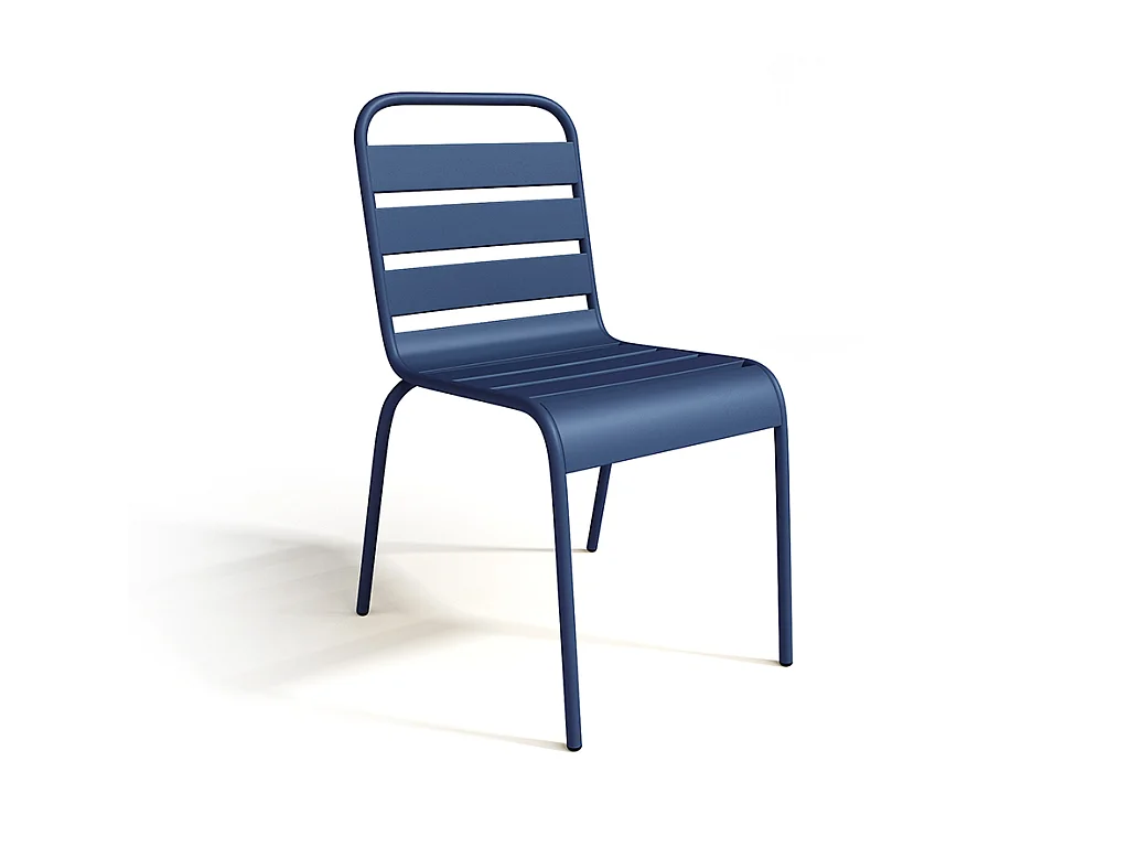 Garten-Essgruppe: Tisch D. 110 cm + 4 stapelbare Stühle - Metall - Dunkelblau - MIRMANDE von MYLIA