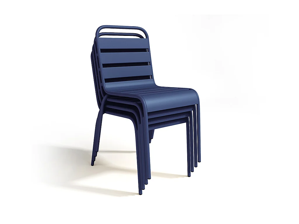 Garten-Essgruppe: Tisch D. 110 cm + 4 stapelbare Stühle - Metall - Dunkelblau - MIRMANDE von MYLIA