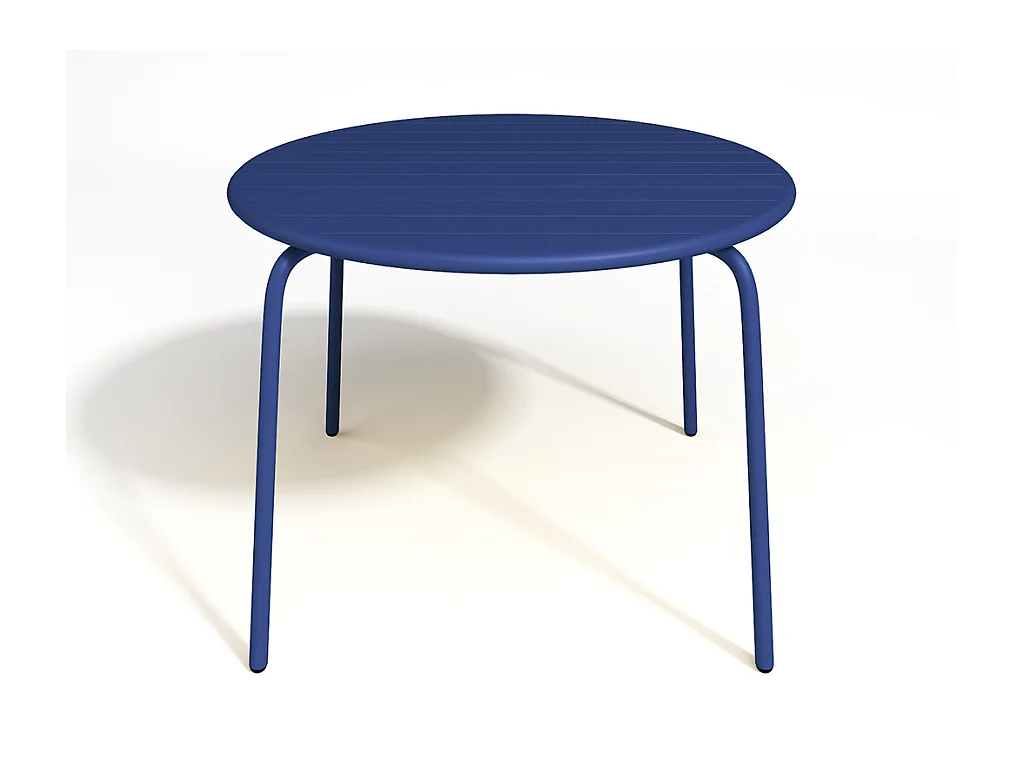 Garten-Essgruppe: Tisch D. 110 cm + 4 stapelbare Stühle - Metall - Dunkelblau - MIRMANDE von MYLIA