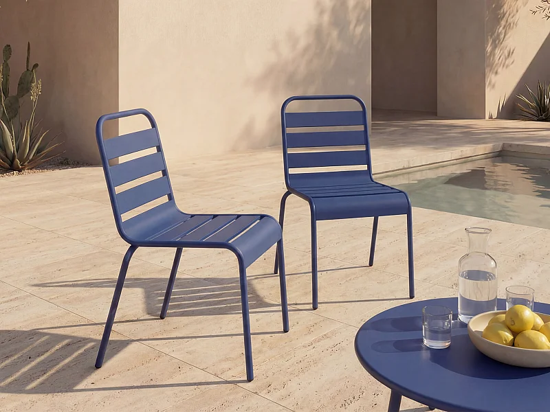 Conjunto de 2 cadeiras de jardim empilháveis em metal azul-escuro - MIRMANDE