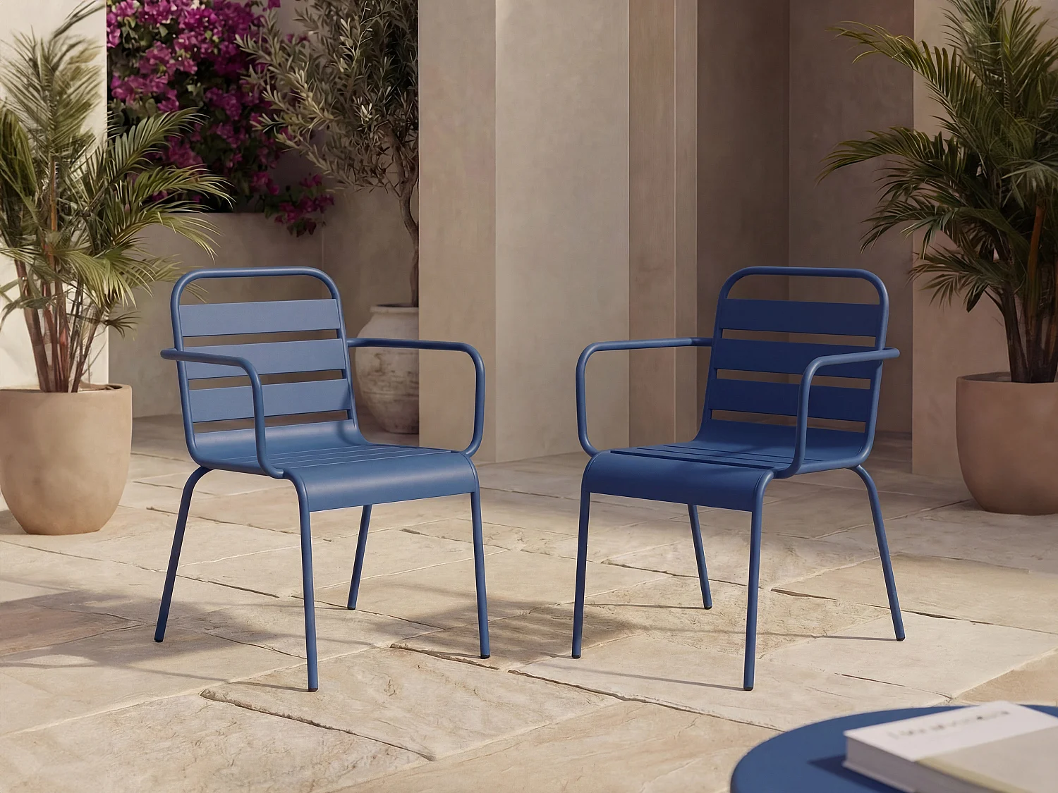 Sæt med 2 stabelbare havemøbelstole i metal - Mørkeblå - MIRMANDE fra MYLIA
