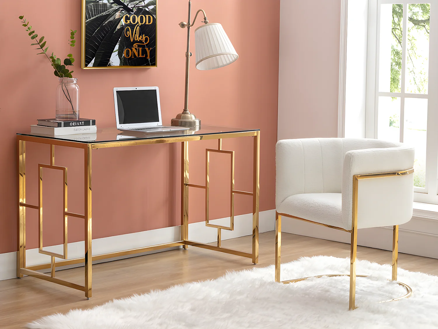 Schreibtisch - Glas & Stahl - Goldfarben & Transparent - CLOTILDE von Pascal Morabito