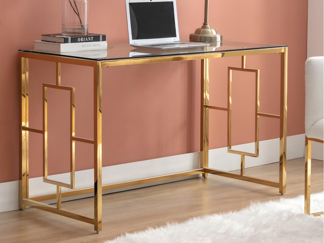 Bureau van gehard glas en staal - Goud en transparant - CLOTILDE - van Pascal Morabito