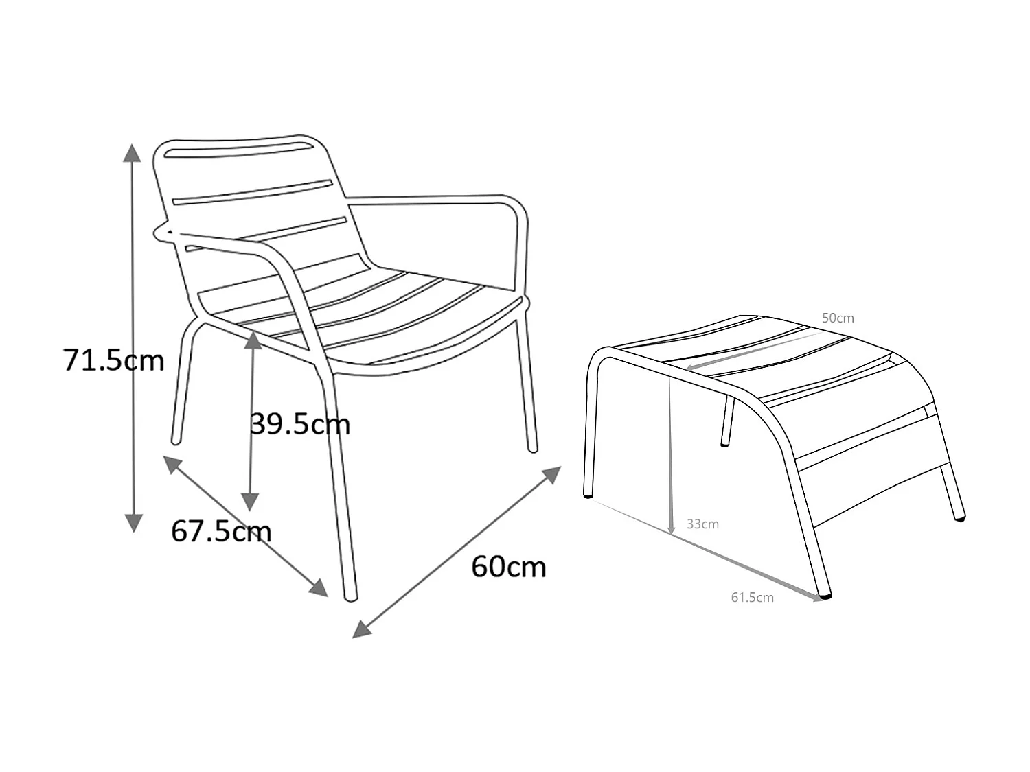 Fauteuil bas de jardin empilable + repose pied en métal - Vert amande - MIRMANDE de MYLIA