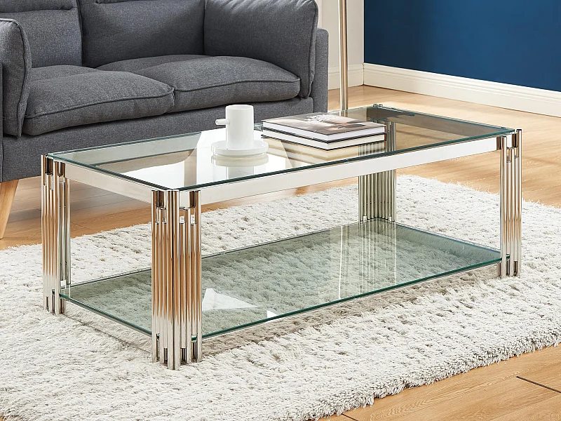 Mesa de centro de cristal templado y acero inoxidable - Cromado - NOMELANO de Pascal MORABITO