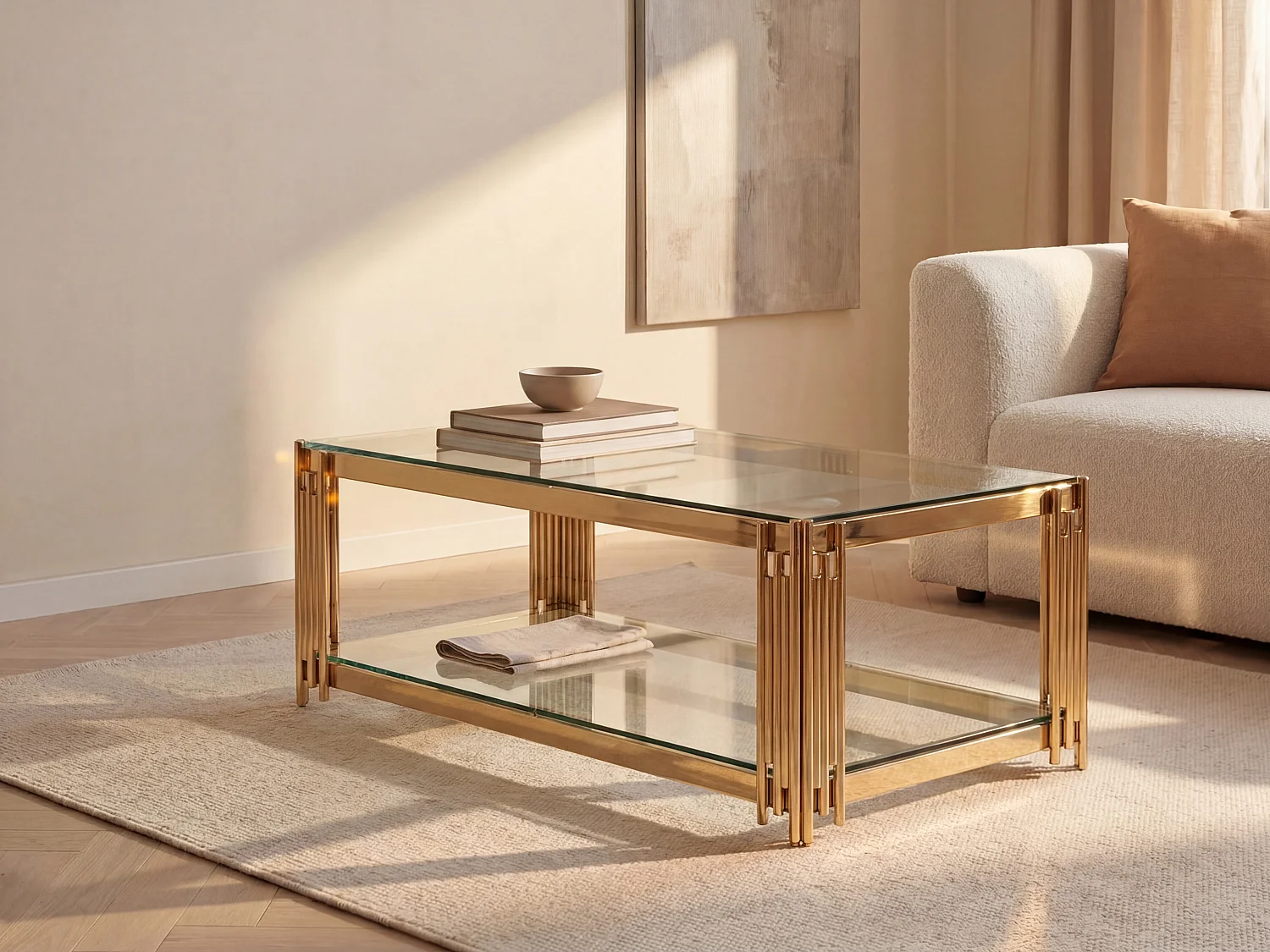 Salontafel van gehard glas en roestvrij staal - Goudkleurig - NOMELANO - van Pascal Morabito