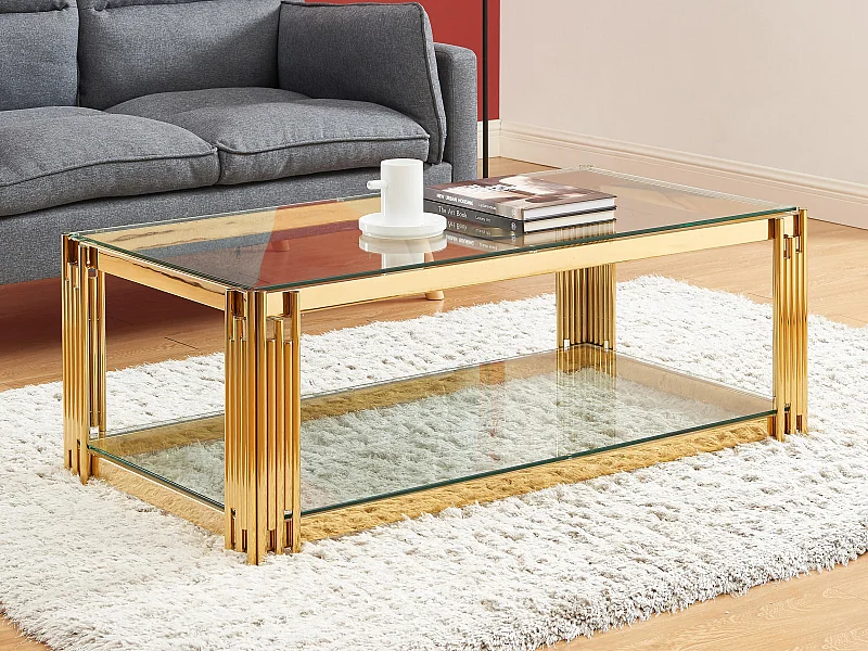 Mesa de centro de cristal templado y acero inoxidable - Dorado - NOMELANO de Pascal MORABITO