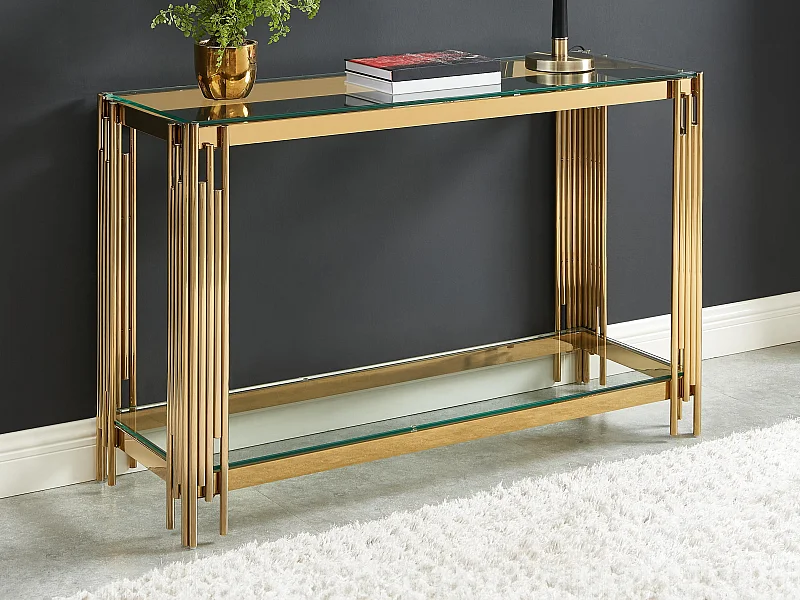 Console avec 1 étagère en verre trempé et acier inoxydable - Doré - NOMELANO de Pascal MORABITO