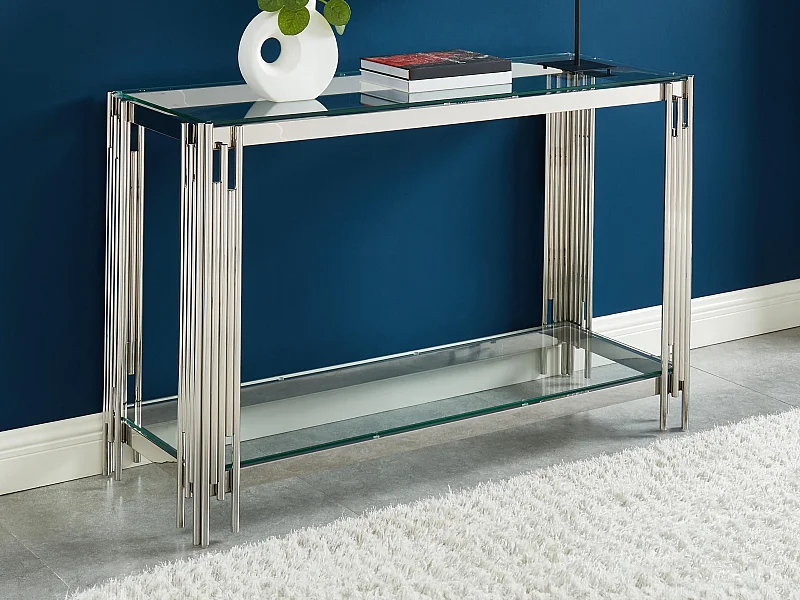 Consoletafel van gehard glas en roestvrij staal - Verchroomd - NOMELANO - van Pascal Morabito