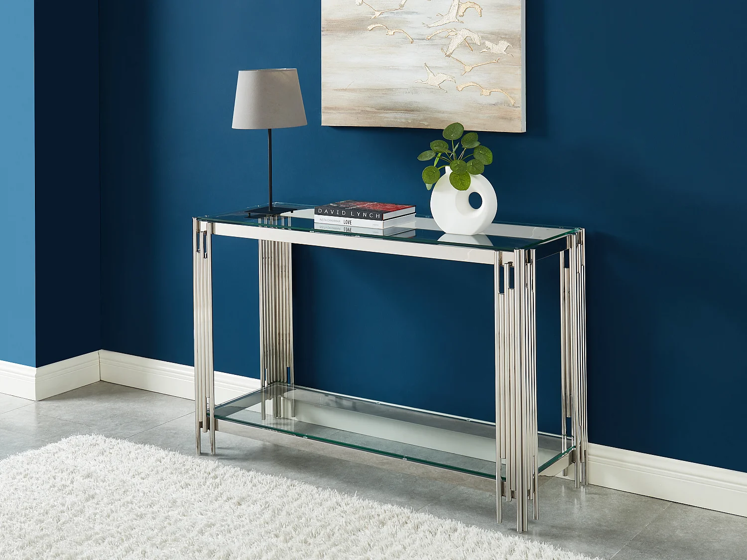 Console avec 1 étagère en verre trempé et acier inoxydable - Chromé - NOMELANO de Pascal MORABITO