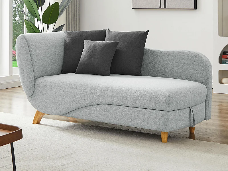 Slaapbank van lichtgrijze stof met opbergruimte - Hoek rechts - PENELOPE